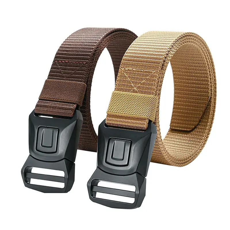 Men Tactical Nylon Belt Brown Gold Automatic Buckle - Image 11