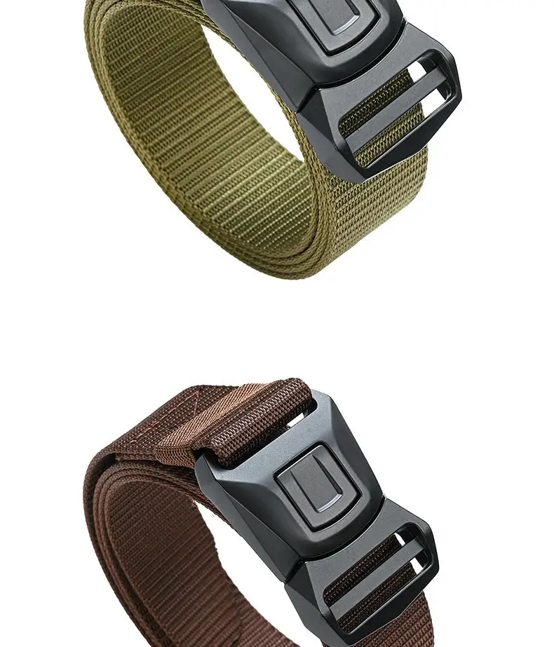 Men Tactical Nylon Belt Brown Gold Automatic Buckle — feature 3