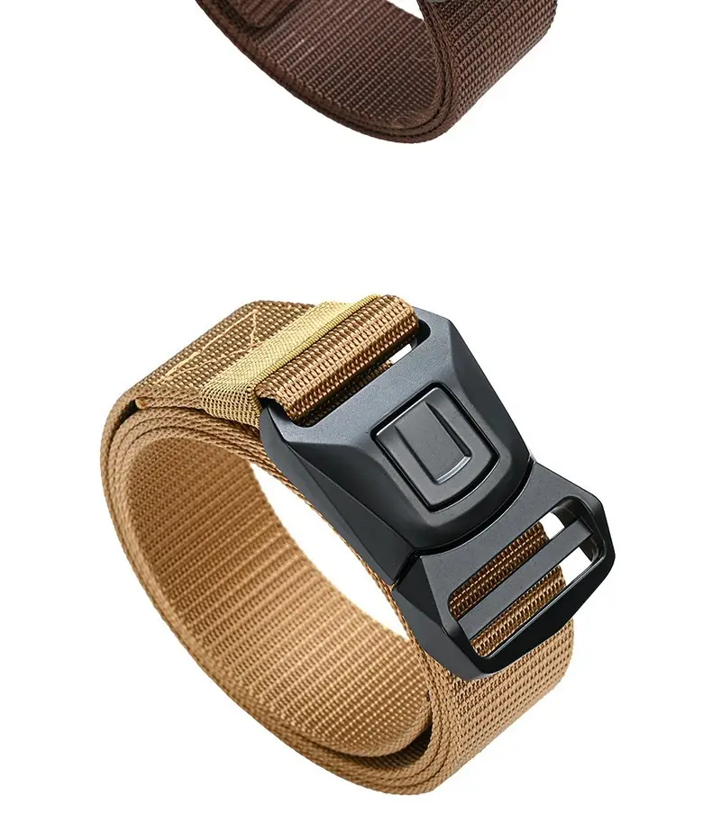 Men Tactical Nylon Belt Brown Gold Automatic Buckle — feature 4