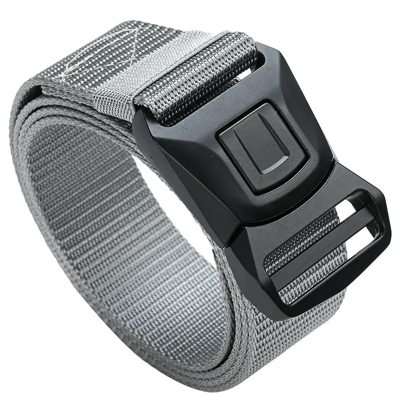 Men Tactical Nylon Belt Brown Gold Automatic Buckle - Image 4