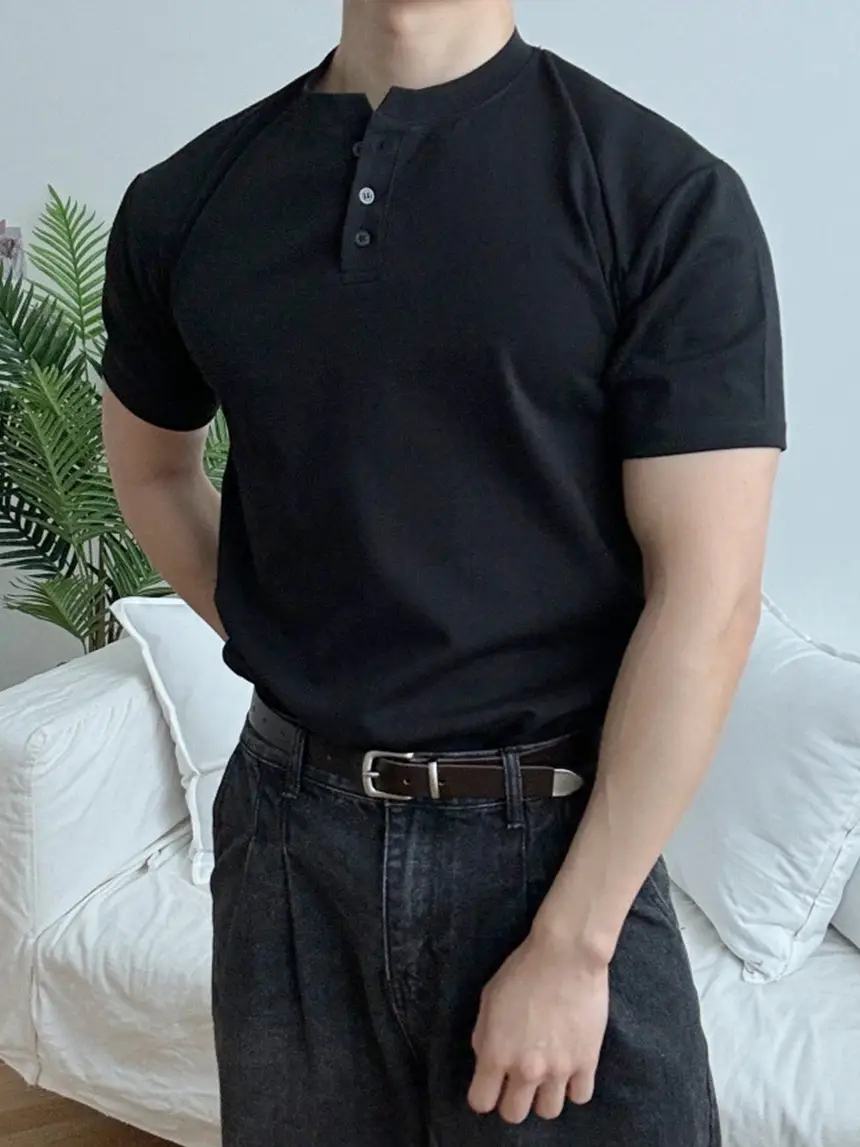 Men Slim Fit Olive Green Polo Shirt with Button Front - Image 5