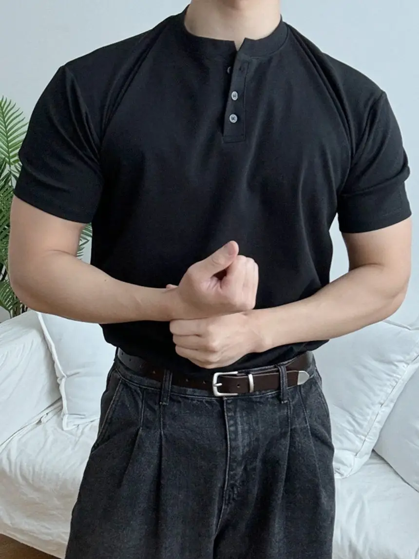 Men Slim Fit Olive Green Polo Shirt with Button Front - Image 8