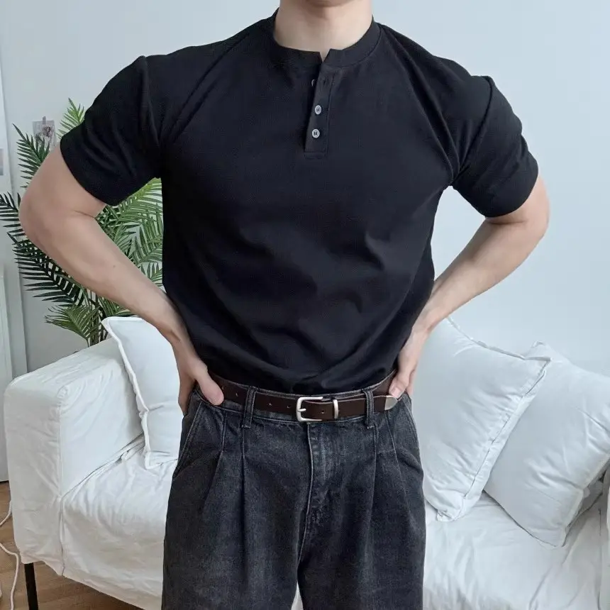 Men Slim Fit Olive Green Polo Shirt with Button Front — feature 11