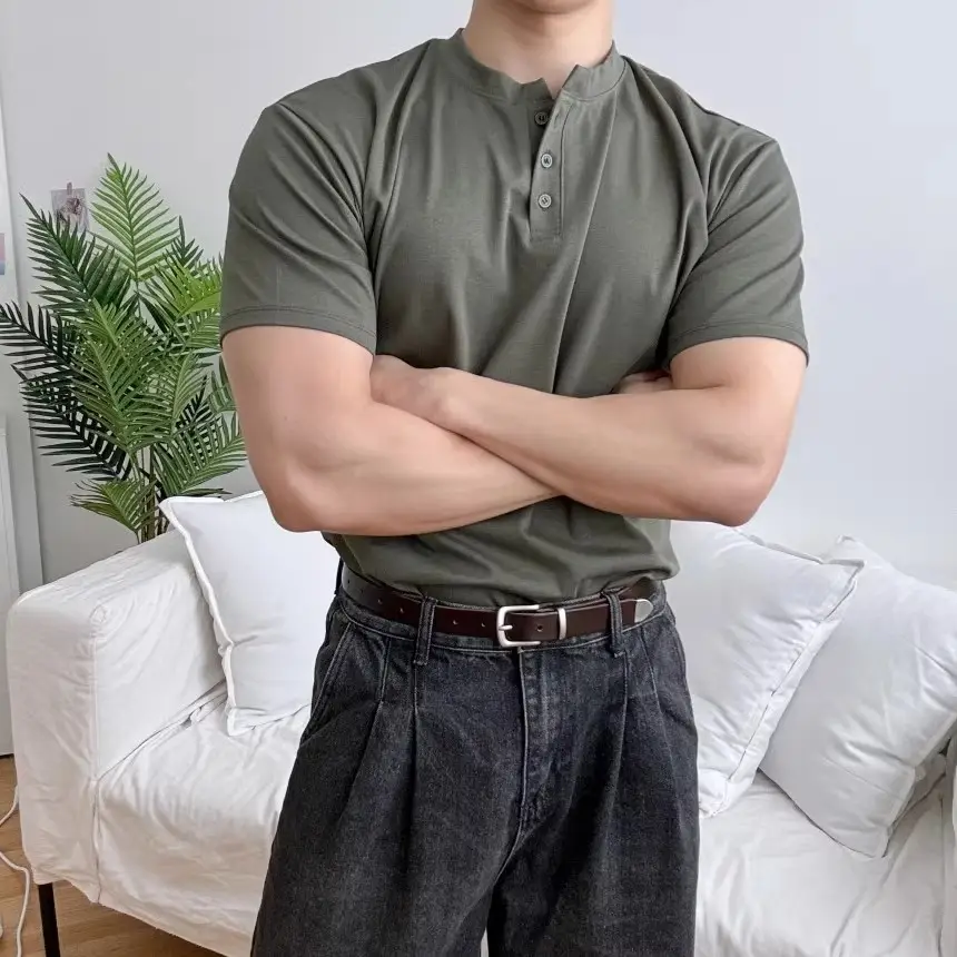 Men Slim Fit Olive Green Polo Shirt with Button Front — feature 14
