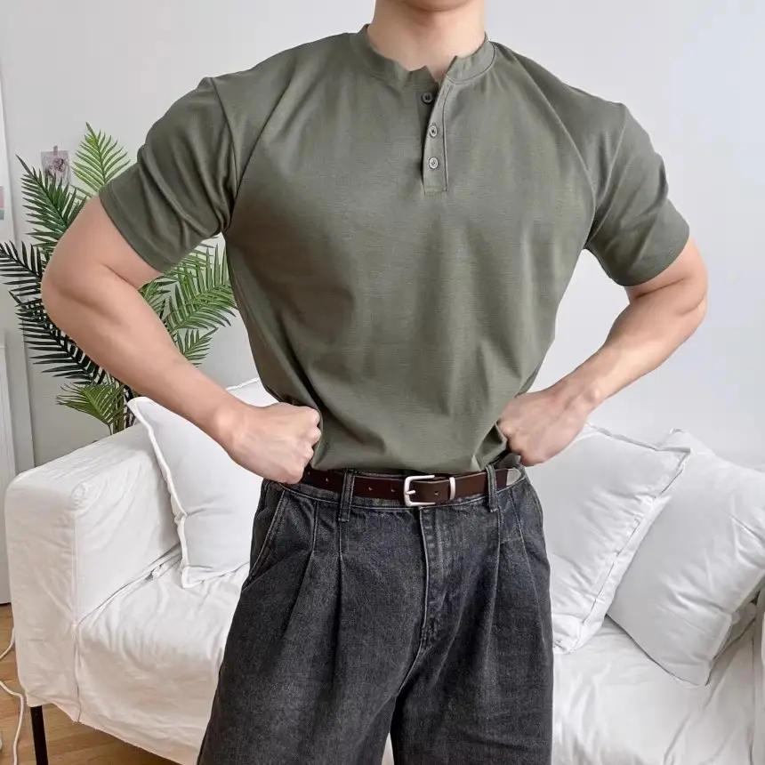 Men Slim Fit Olive Green Polo Shirt with Button Front — feature 15