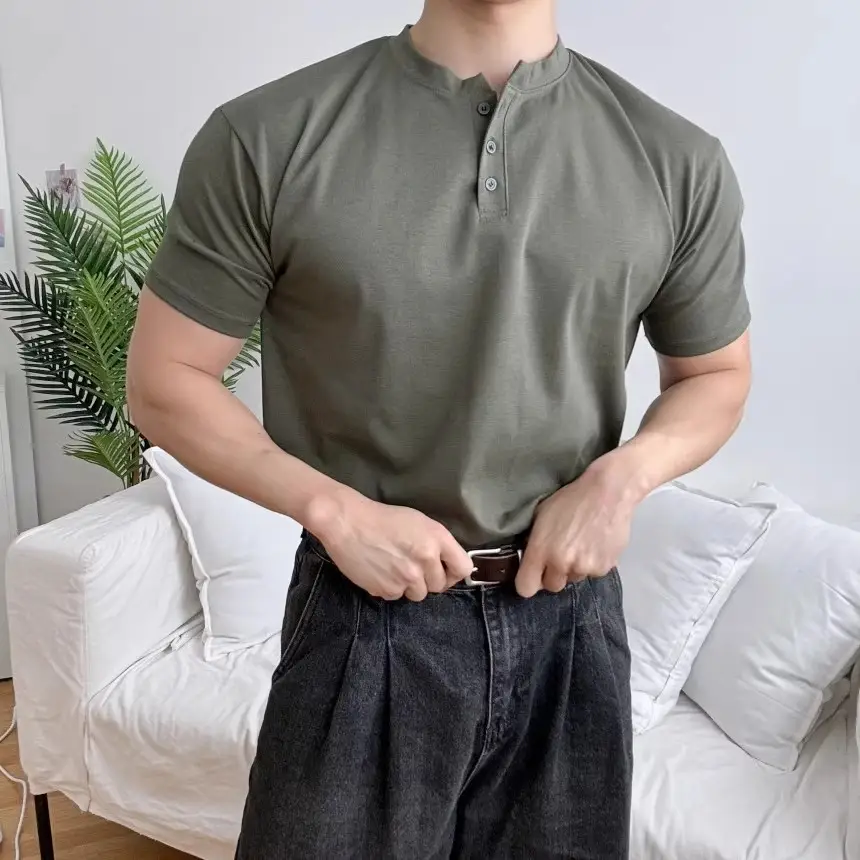 Men Slim Fit Olive Green Polo Shirt with Button Front — feature 16