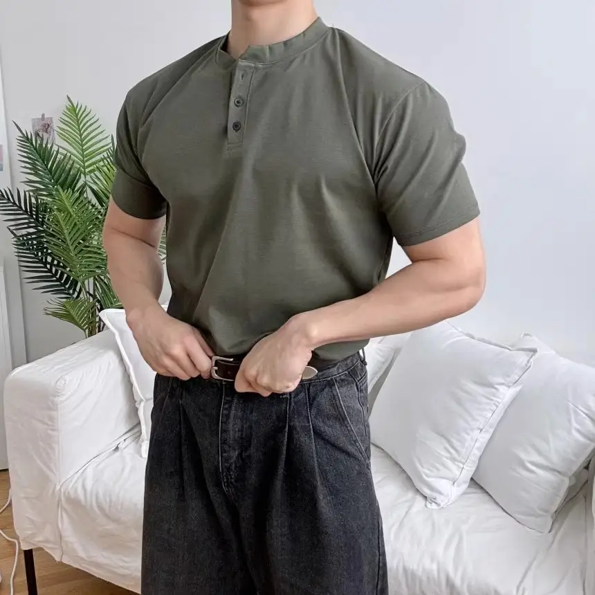 Men Slim Fit Olive Green Polo Shirt with Button Front — feature 17