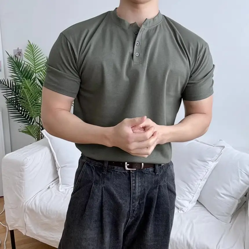 Men Slim Fit Olive Green Polo Shirt with Button Front — feature 18