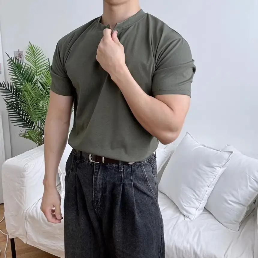 Men Slim Fit Olive Green Polo Shirt with Button Front — feature 19