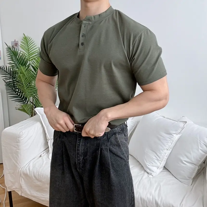 Men Slim Fit Olive Green Polo Shirt with Button Front - Image 3