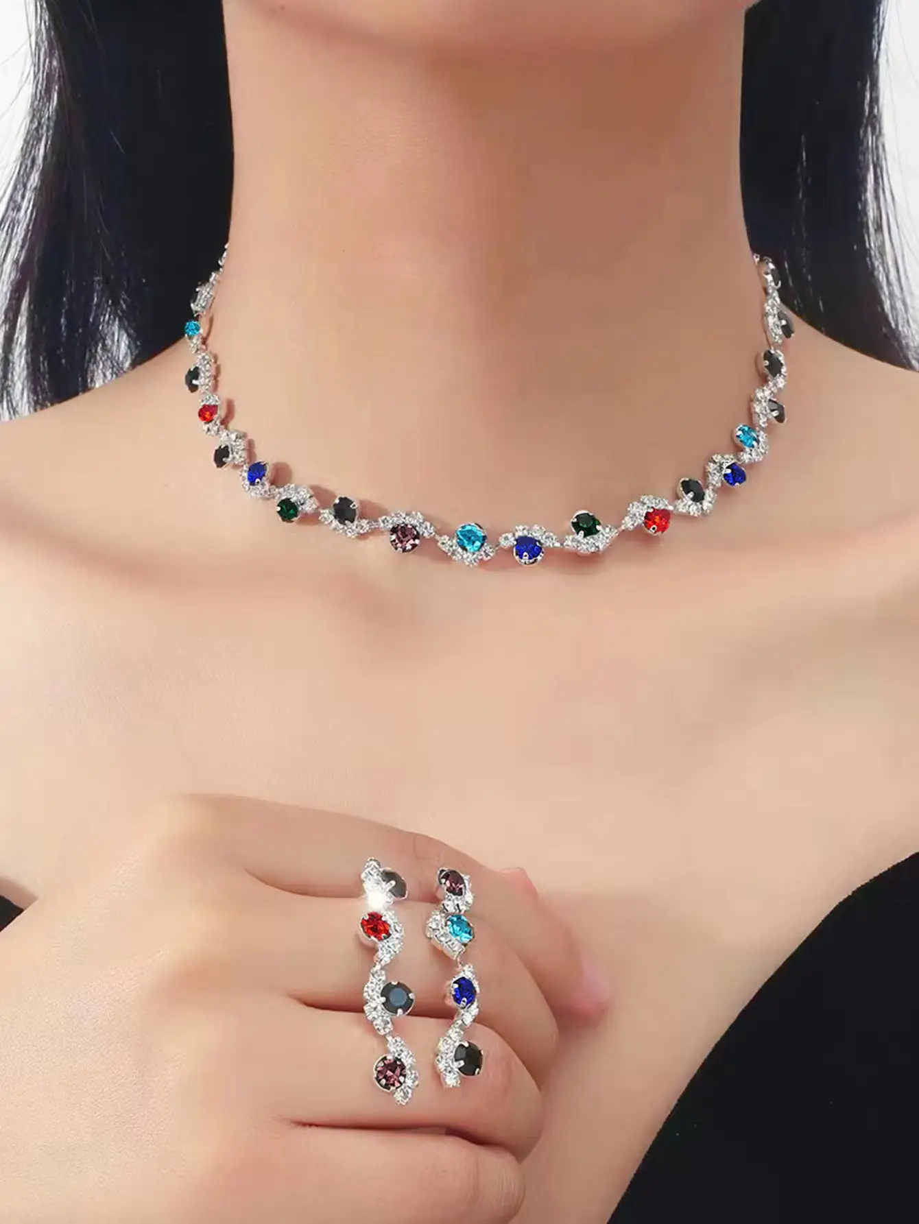 Princess 2-Piece Crystal Necklace & Earrings Set - Image 2