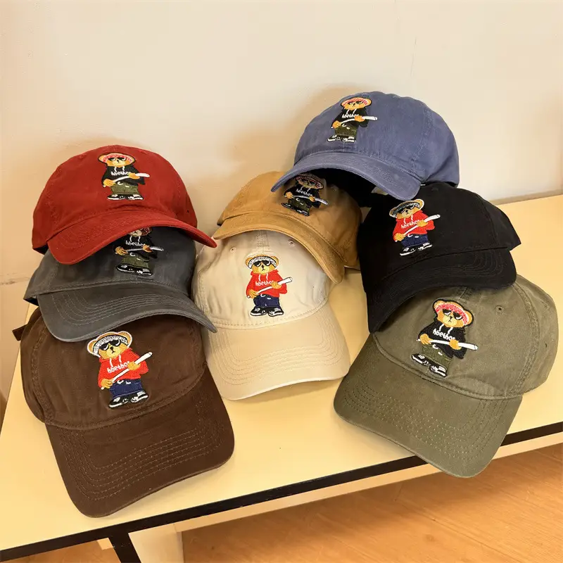 Japanese Style Bear Embroidered Cap for Men - Image 9