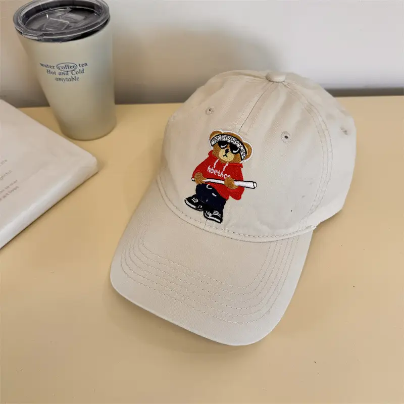 Japanese Style Bear Embroidered Cap for Men - Image 2