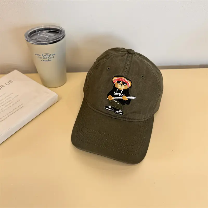 Japanese Style Bear Embroidered Cap for Men - Image 3
