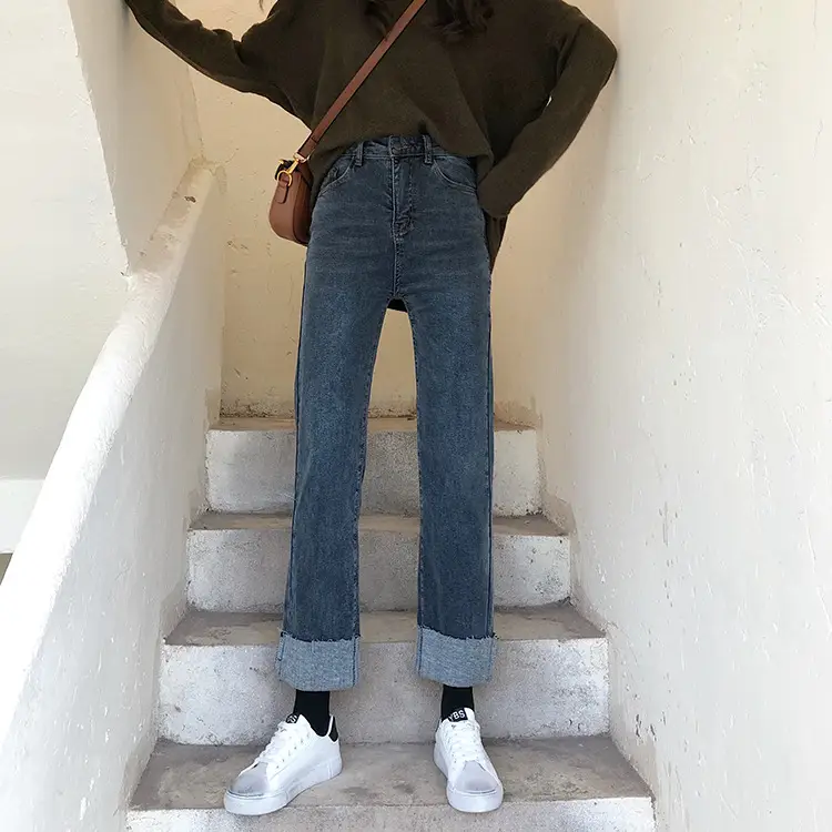 Dark Blue Cuffed Jeans Women 2026 Slimming Wide Leg Pants — feature 10