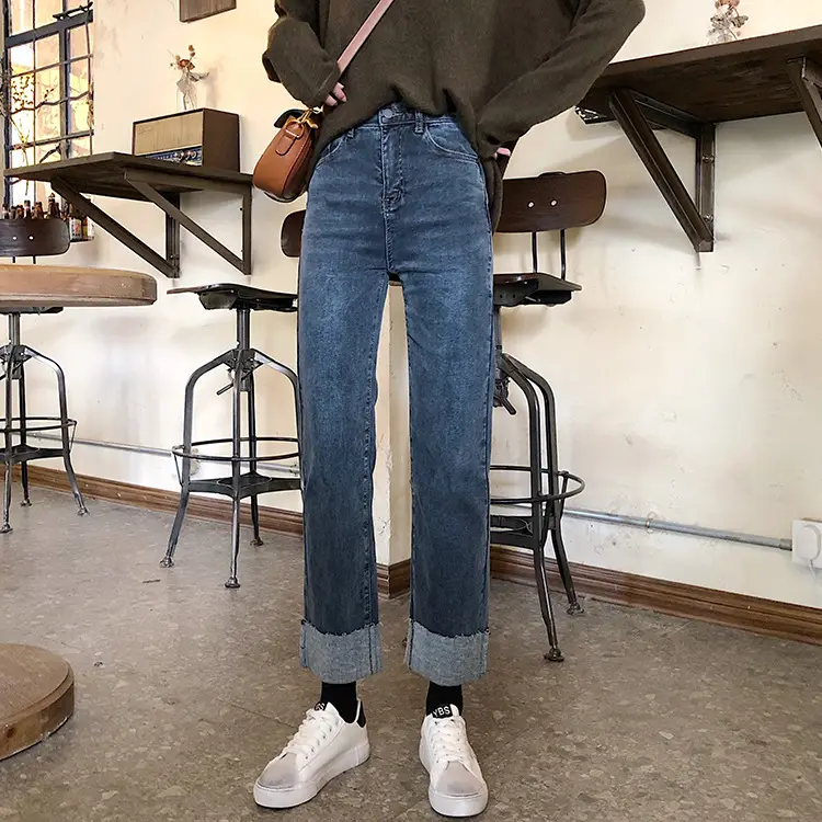 Dark Blue Cuffed Jeans Women 2026 Slimming Wide Leg Pants — feature 14