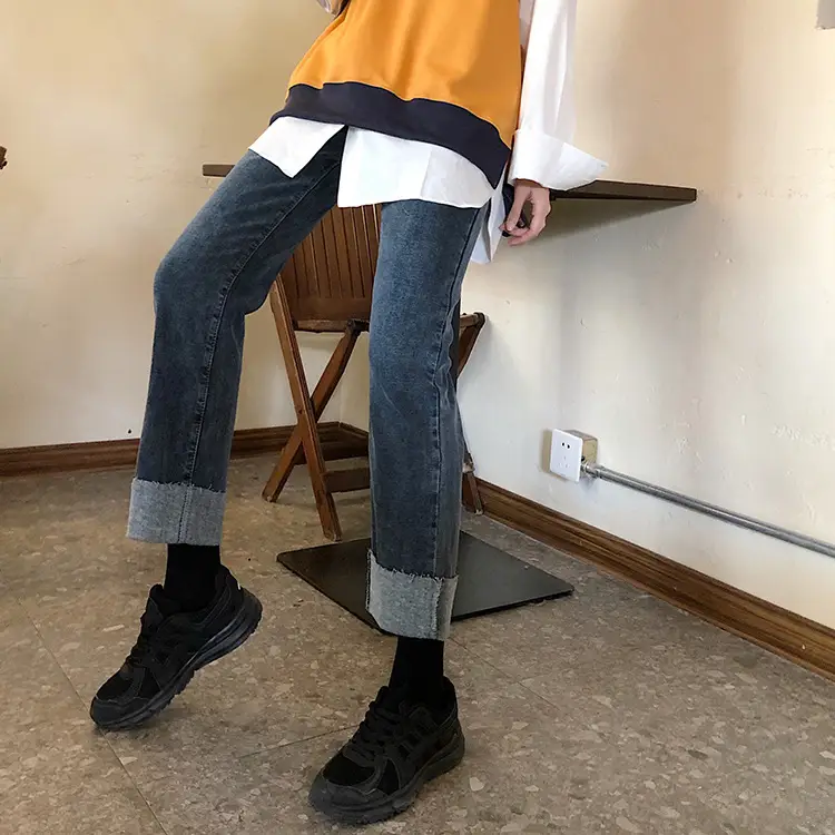 Dark Blue Cuffed Jeans Women 2026 Slimming Wide Leg Pants — feature 4
