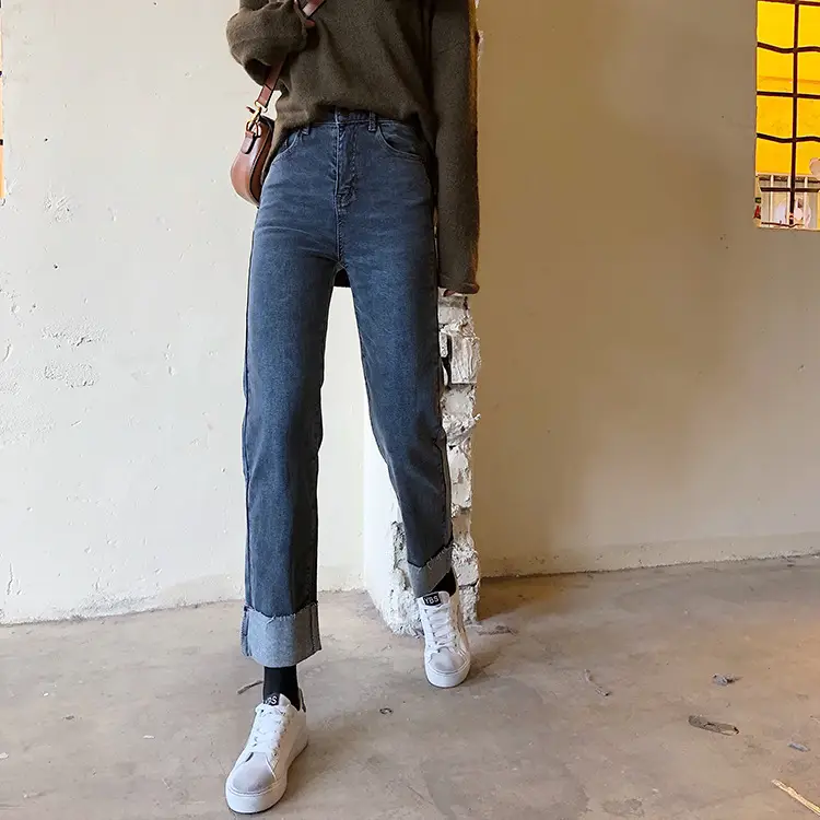 Dark Blue Cuffed Jeans Women 2026 Slimming Wide Leg Pants — feature 9