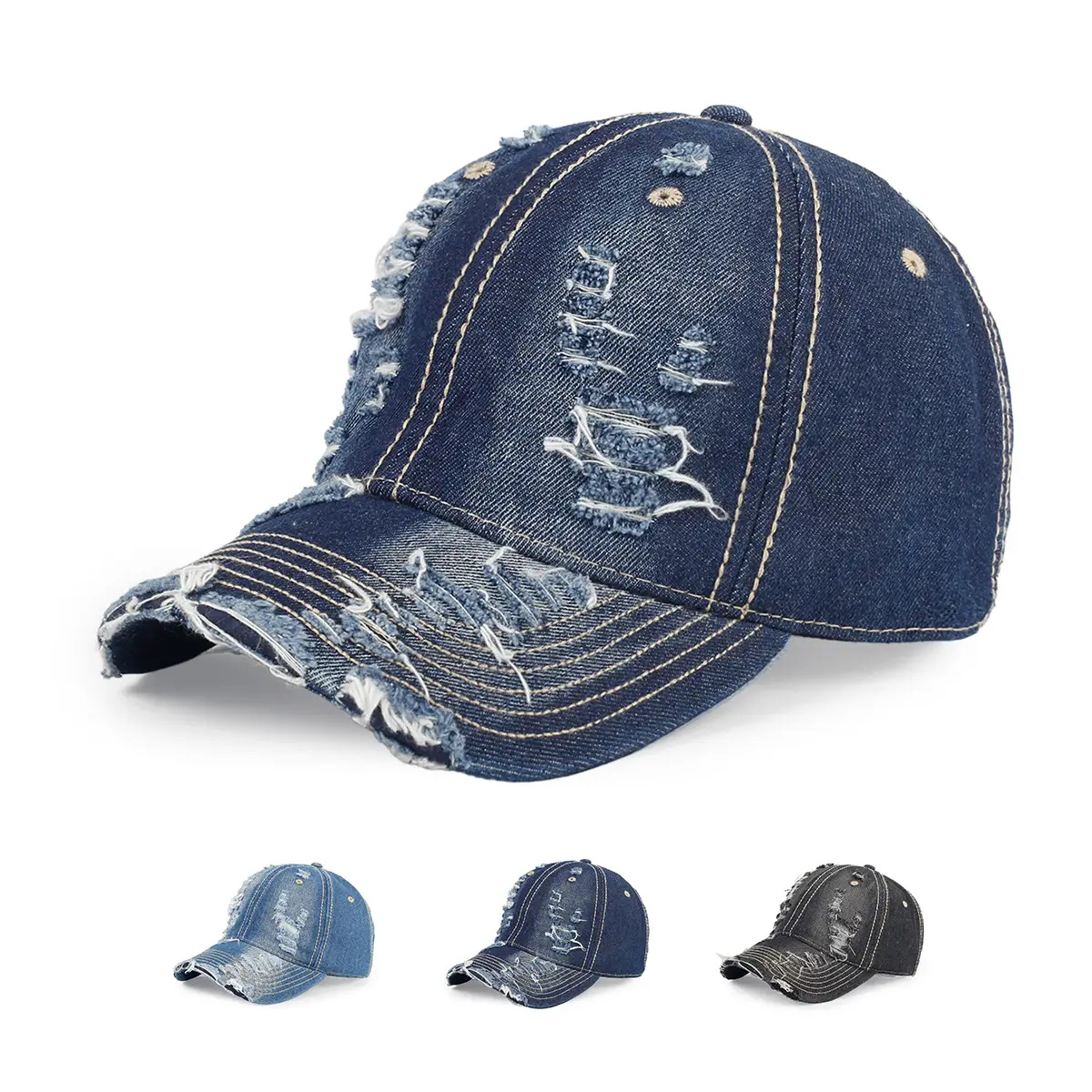 Women Denim Distressed Cap Men Sun Hat 48H — feature 5