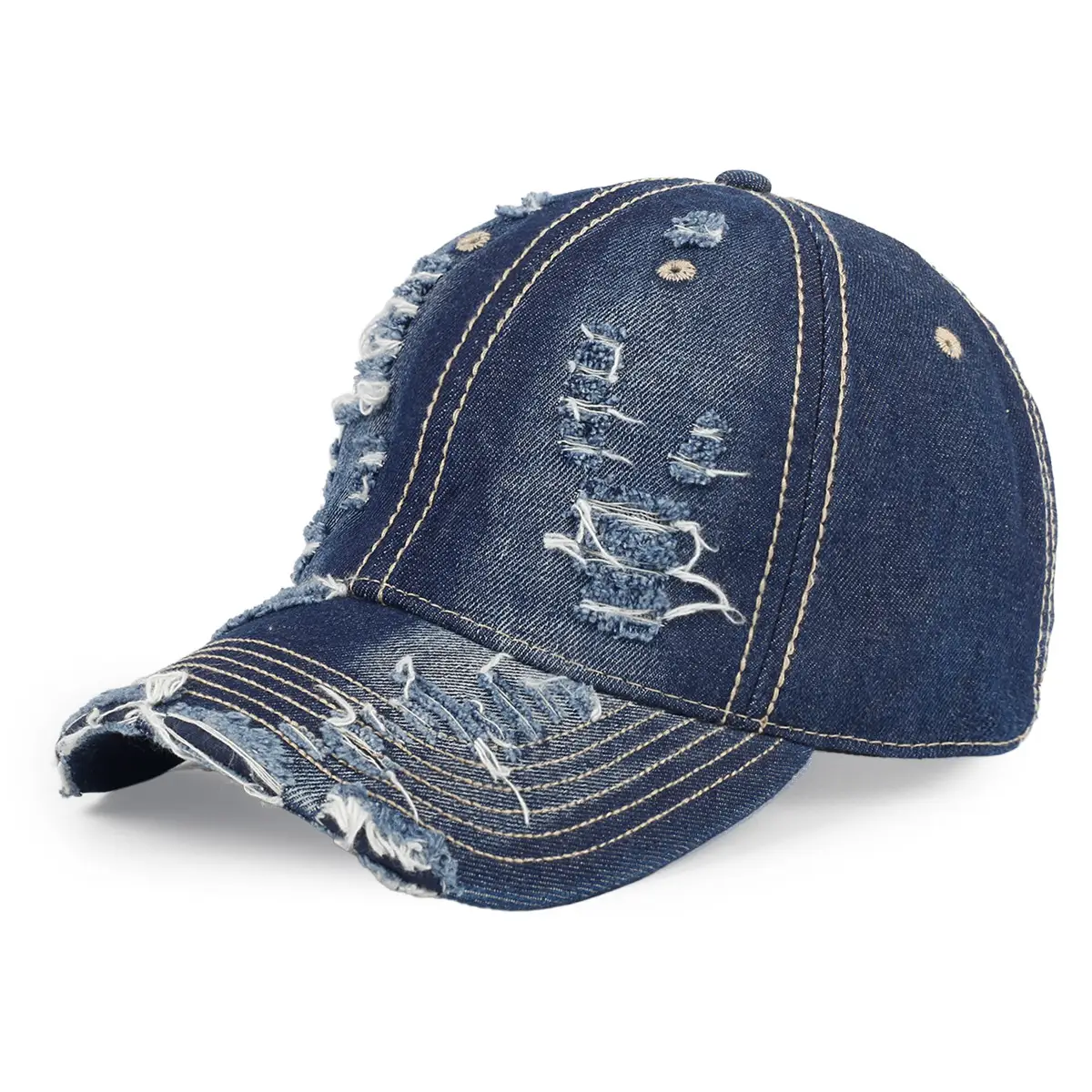 Women Denim Distressed Cap Men Sun Hat 48H - Image 2