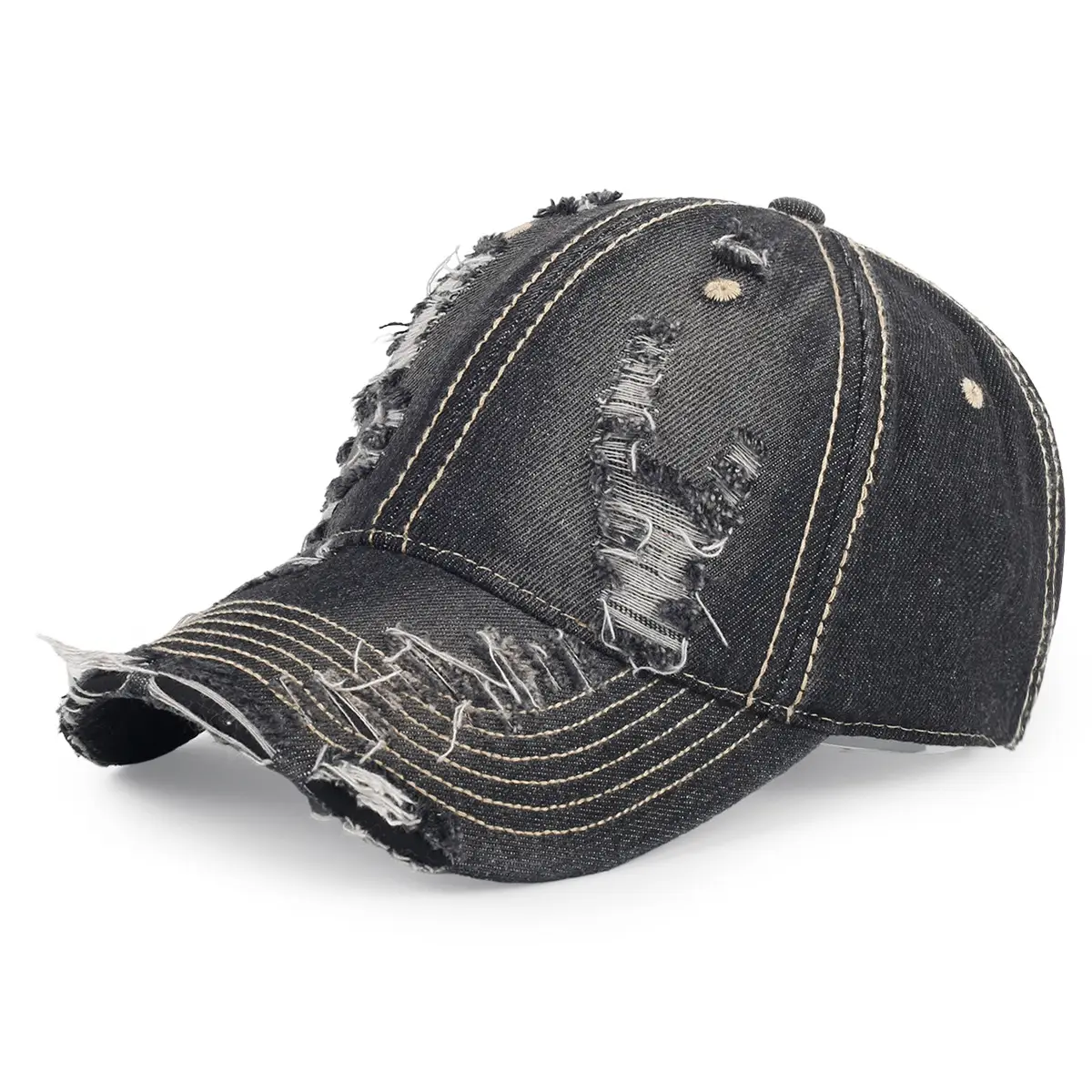 Women Denim Distressed Cap Men Sun Hat 48H - Image 3