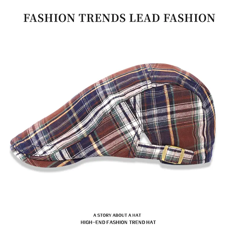 Men Plaid Forward Cap Summer Hat Sun Protection British Style - Image 6