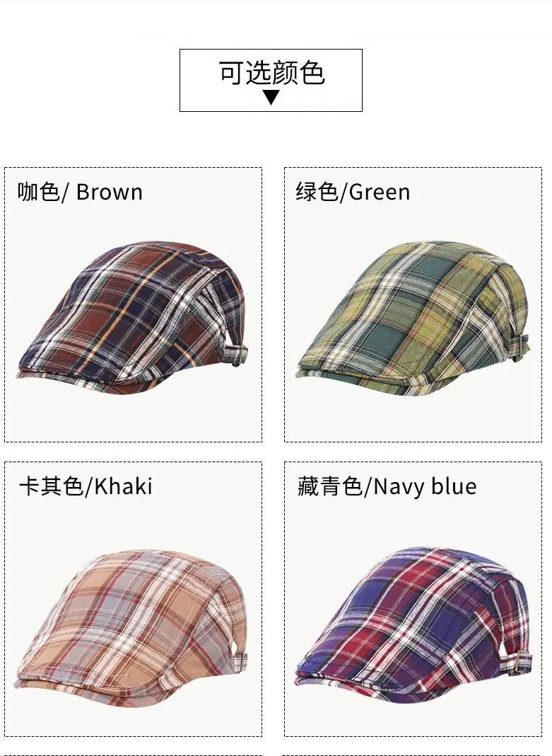 Men Plaid Forward Cap Summer Hat Sun Protection British Style — feature 4