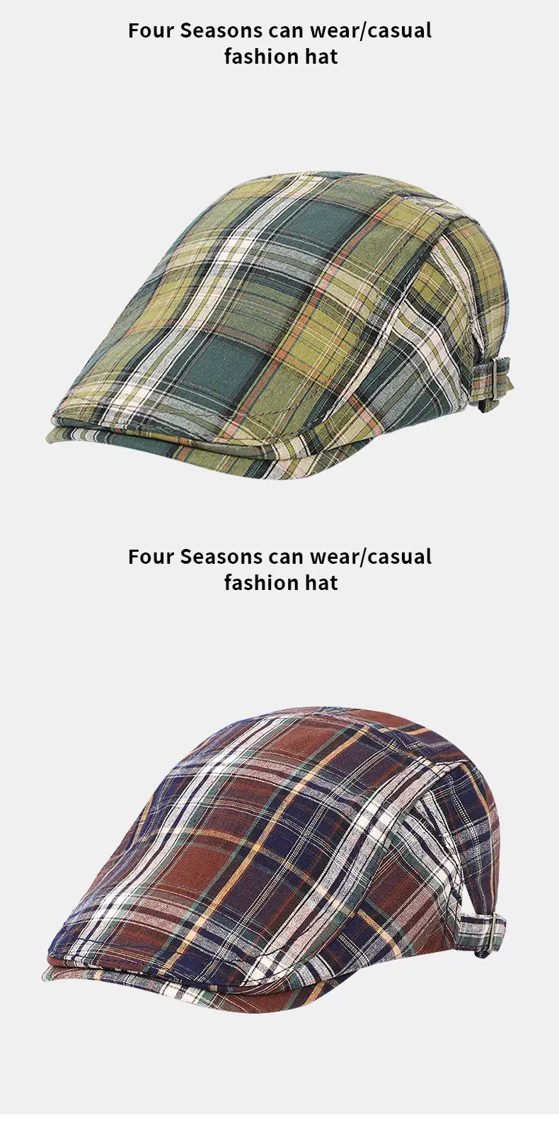 Men Plaid Forward Cap Summer Hat Sun Protection British Style — feature 6