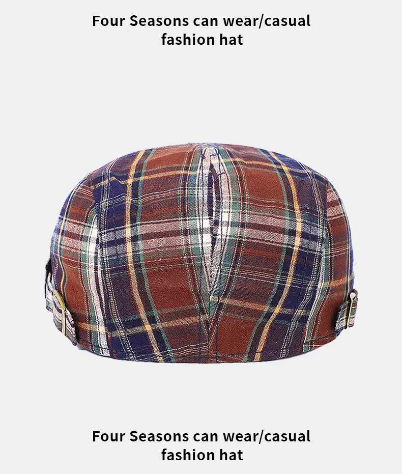 Men Plaid Forward Cap Summer Hat Sun Protection British Style — feature 7