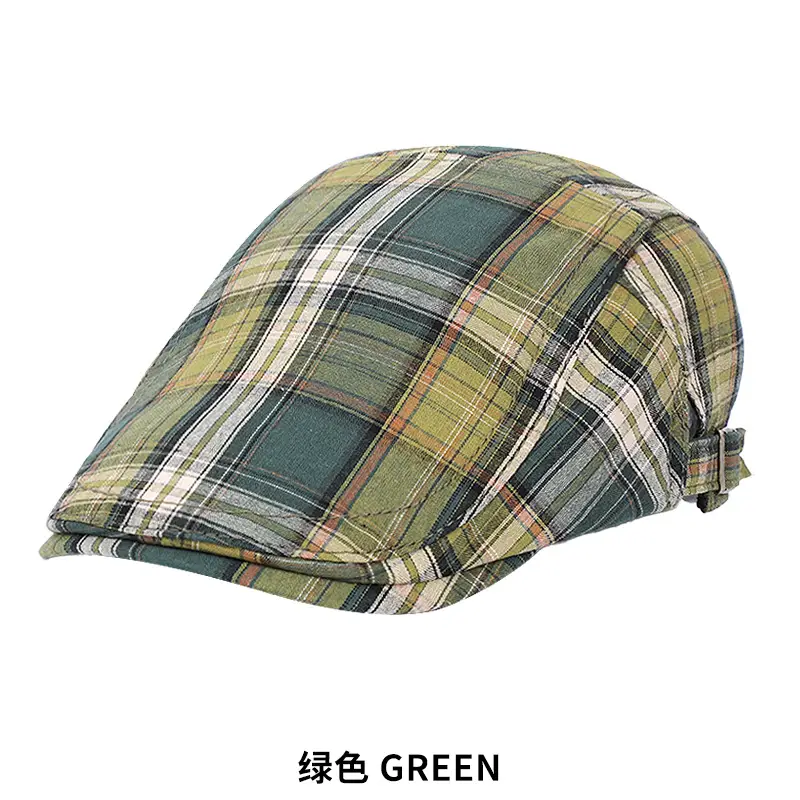 Men Plaid Forward Cap Summer Hat Sun Protection British Style - Image 4