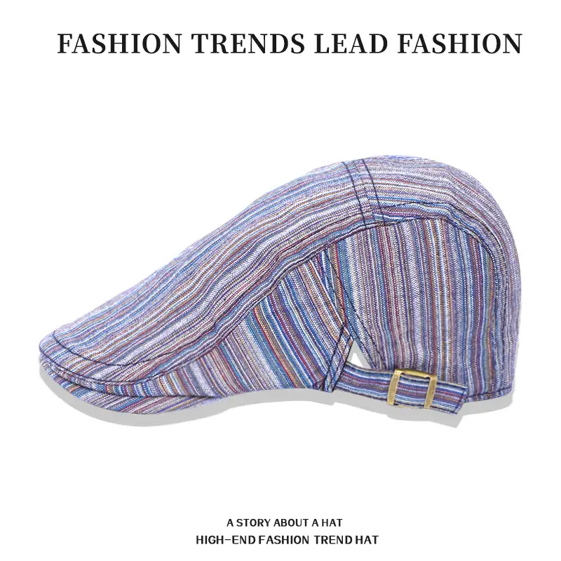 Women Striped Beret Hat Green Spring Summer Forward Cap - Image 6