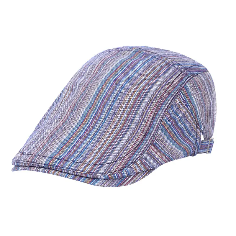 Women Striped Beret Hat Green Spring Summer Forward Cap - Image 9