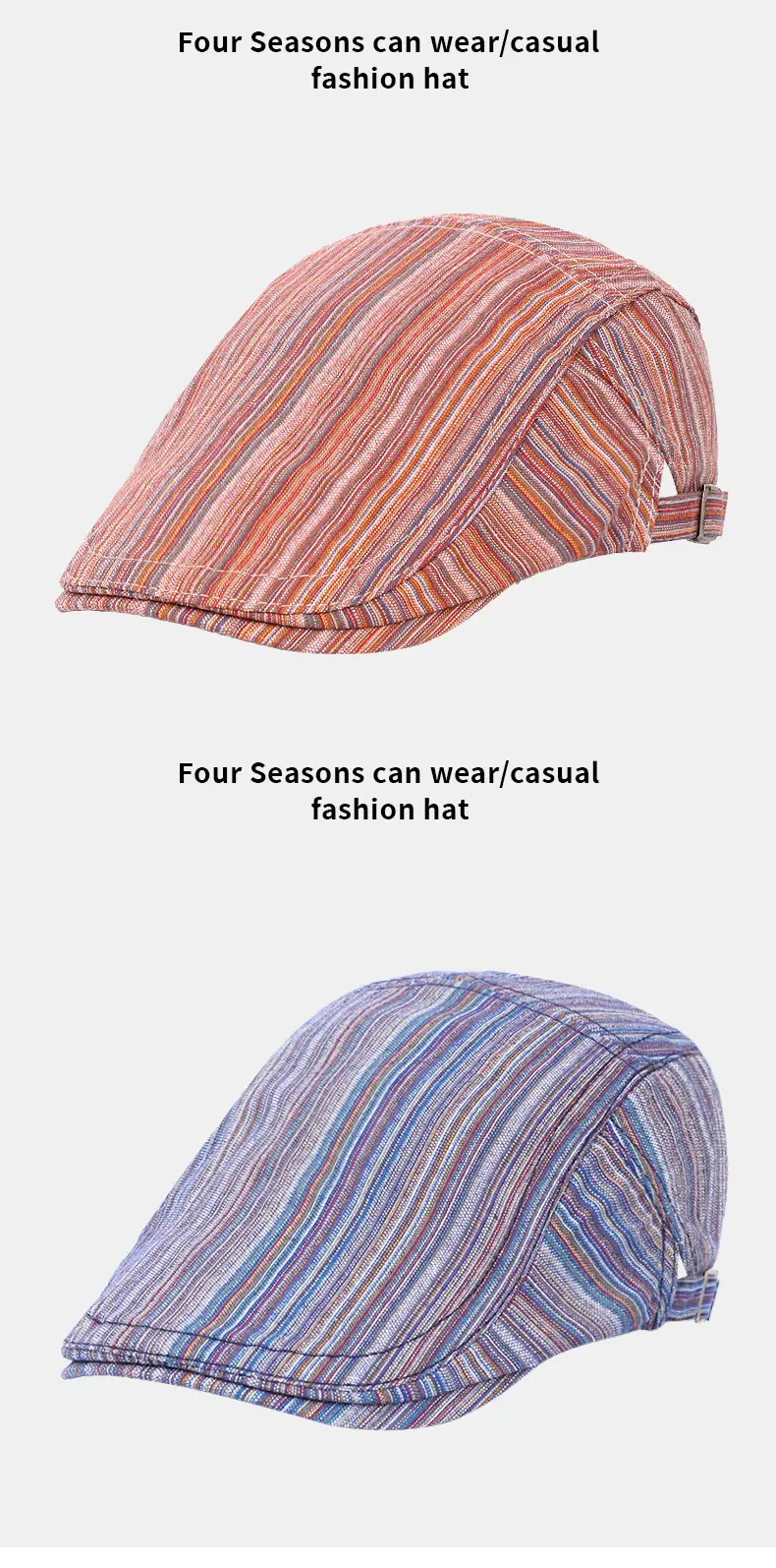 Women Striped Beret Hat Green Spring Summer Forward Cap — feature 7