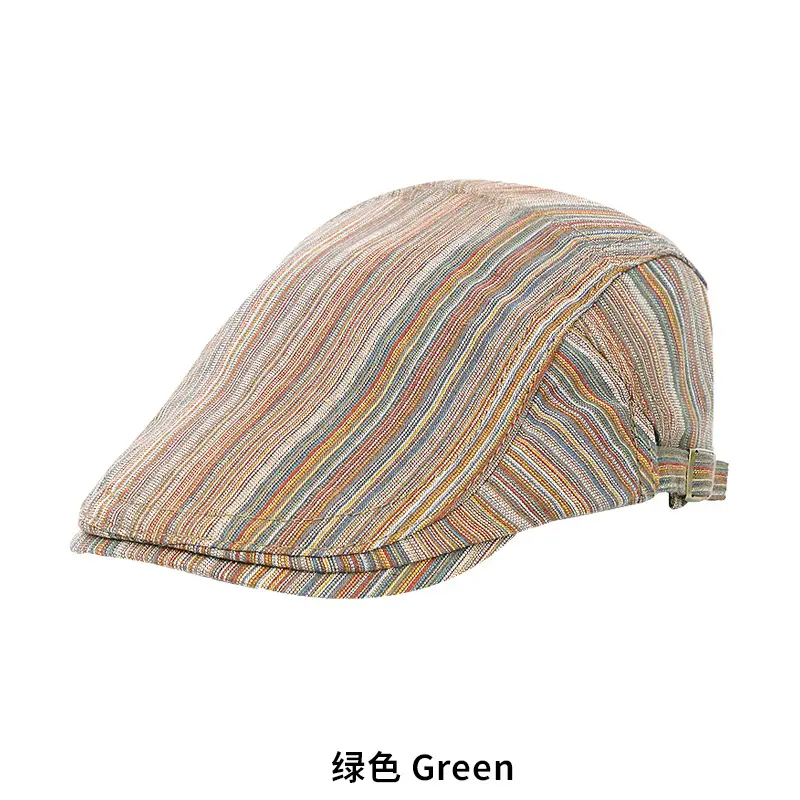 Women Striped Beret Hat Green Spring Summer Forward Cap - Image 2