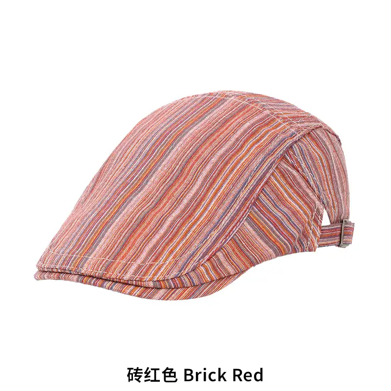 Women Striped Beret Hat Green Spring Summer Forward Cap - Image 3