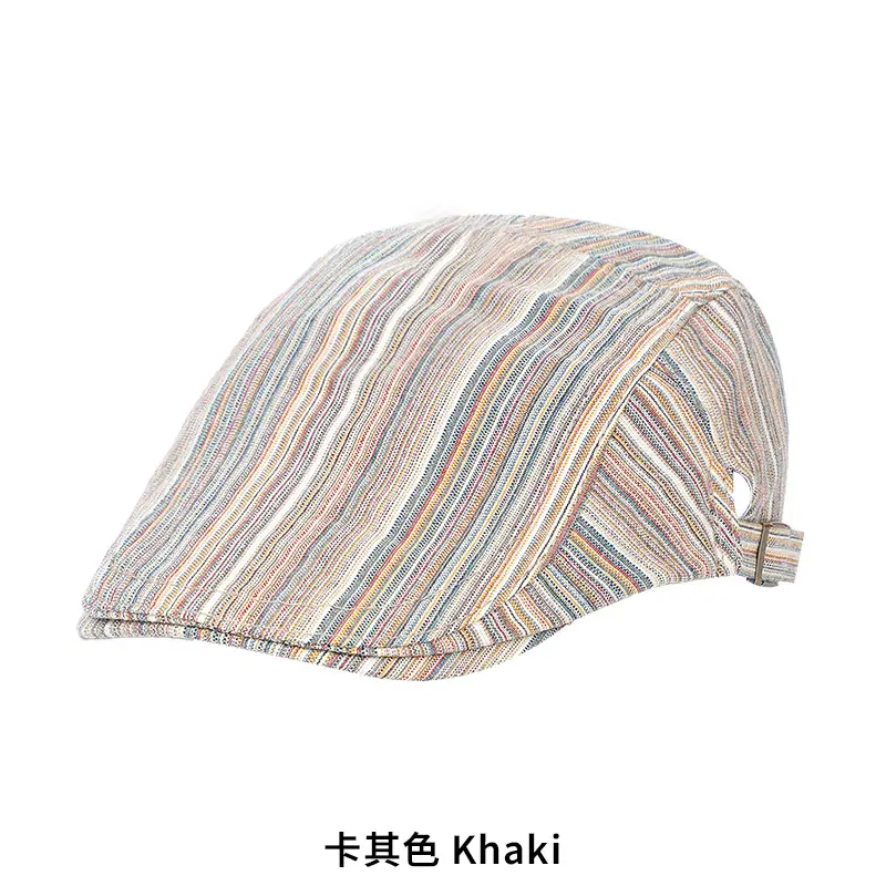 Women Striped Beret Hat Green Spring Summer Forward Cap - Image 4