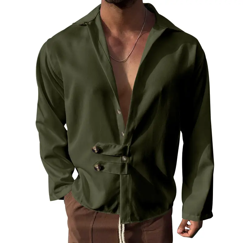 Men's Olive Green Long Sleeve Button Shirt - Image 9