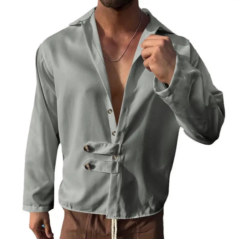 Men's Olive Green Long Sleeve Button Shirt - Image 10