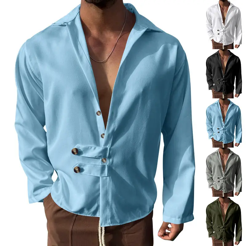 Men's Olive Green Long Sleeve Button Shirt — feature 1