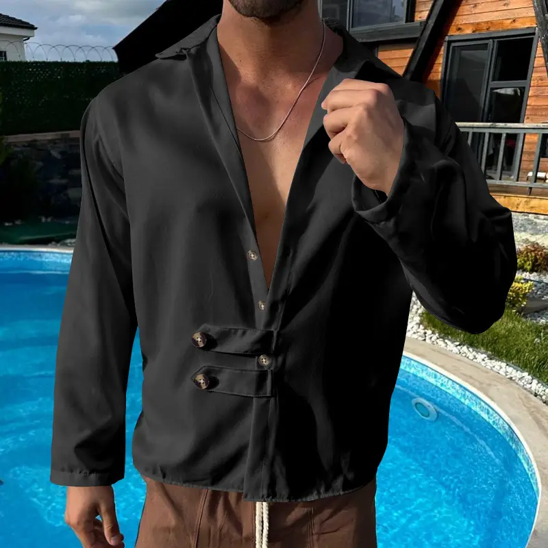 Men's Olive Green Long Sleeve Button Shirt — feature 12