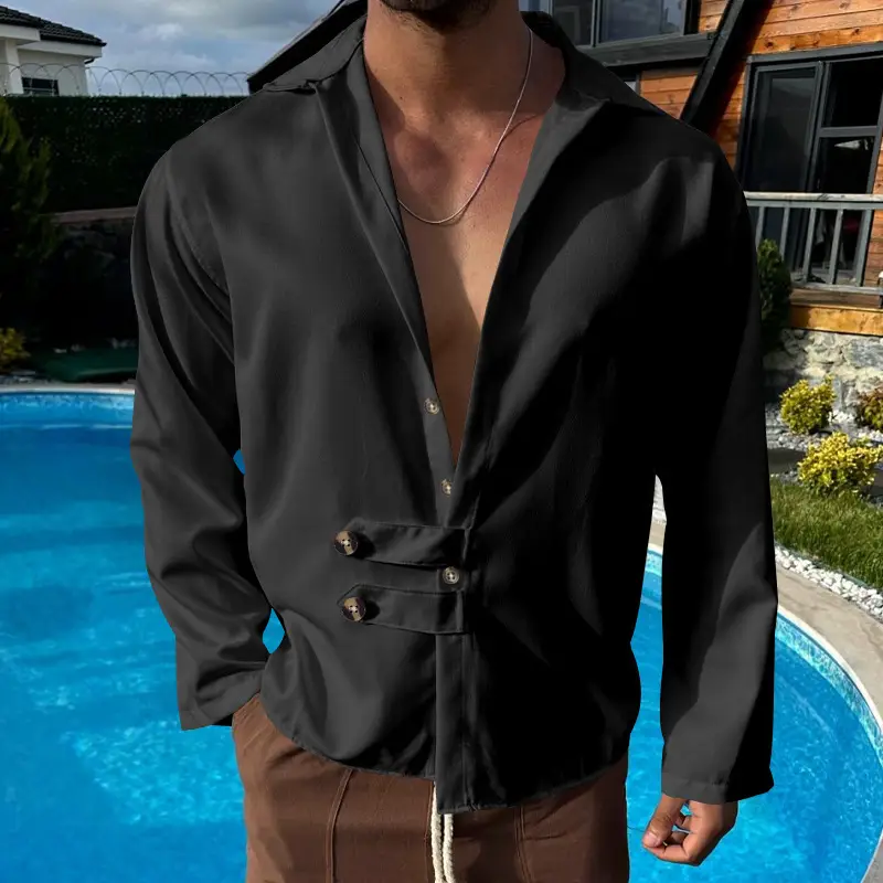 Men's Olive Green Long Sleeve Button Shirt — feature 13