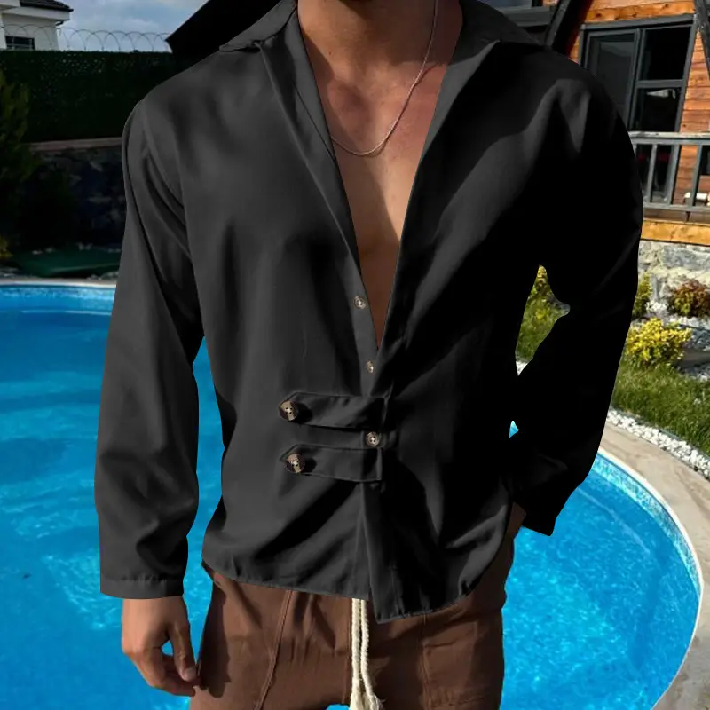 Men's Olive Green Long Sleeve Button Shirt — feature 14