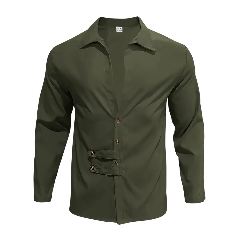 Men's Olive Green Long Sleeve Button Shirt — feature 24