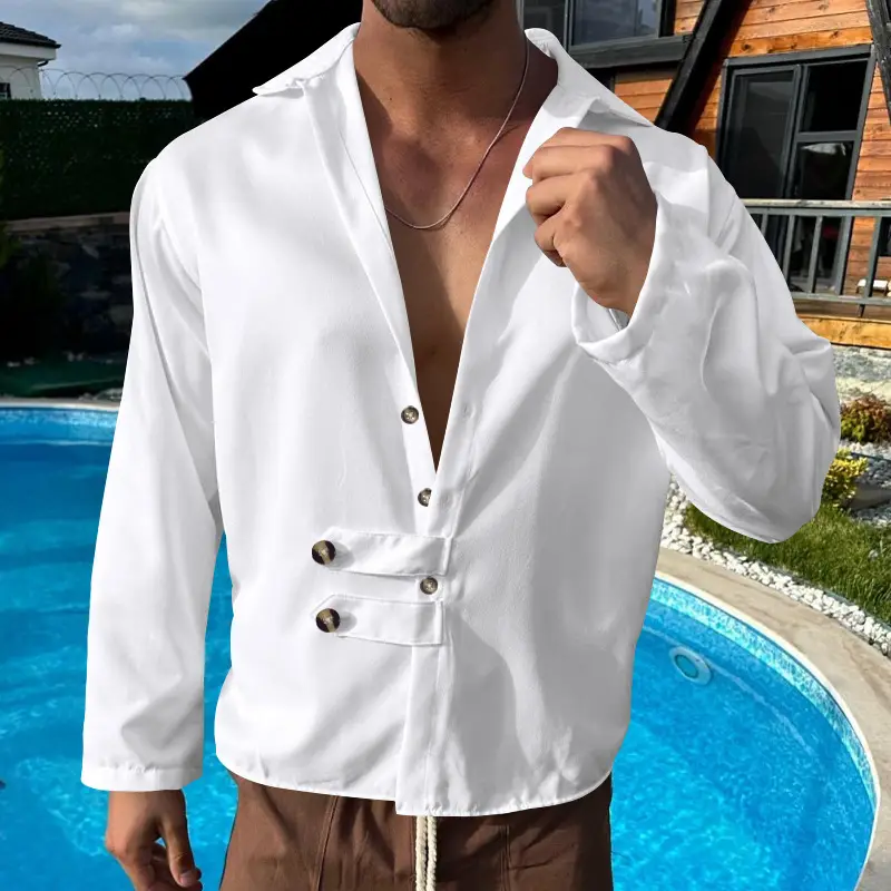 Men's Olive Green Long Sleeve Button Shirt — feature 3