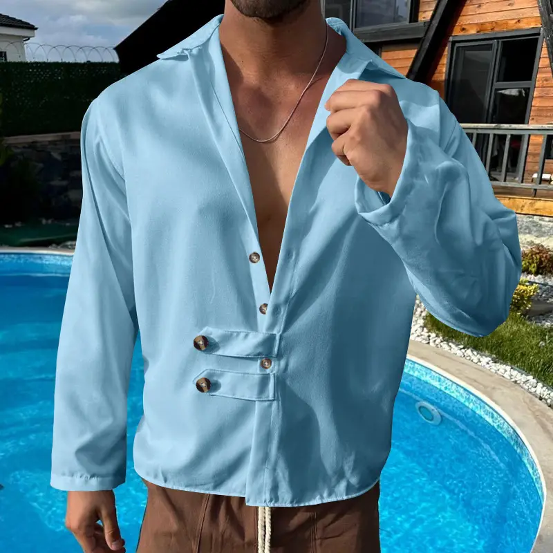 Men's Olive Green Long Sleeve Button Shirt — feature 30