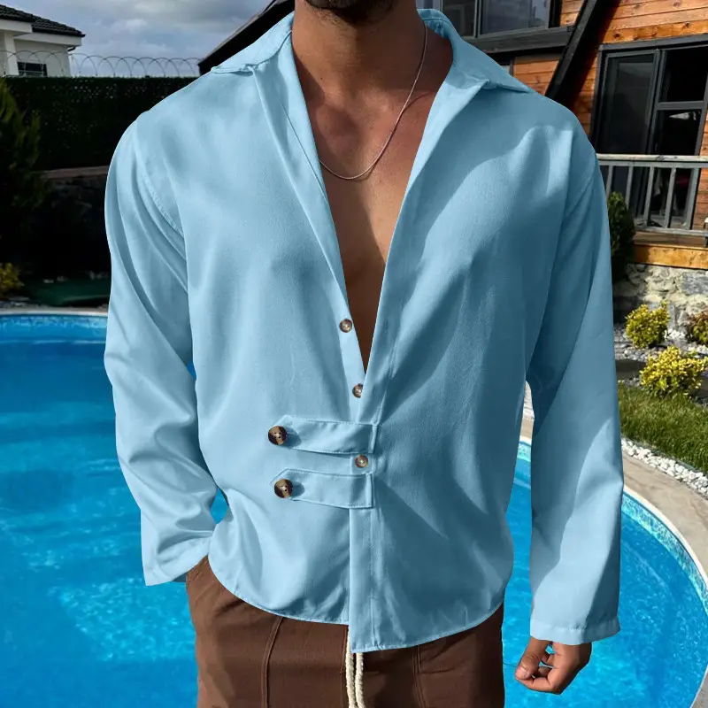 Men's Olive Green Long Sleeve Button Shirt — feature 31