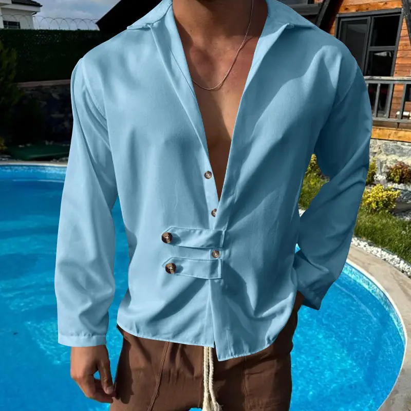 Men's Olive Green Long Sleeve Button Shirt — feature 32