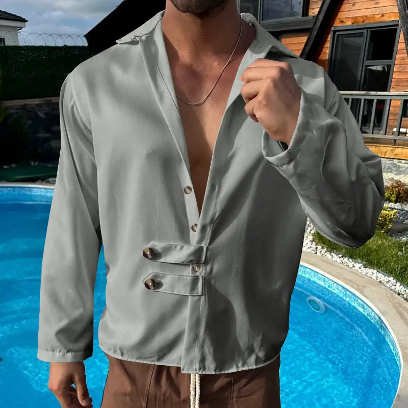Men's Olive Green Long Sleeve Button Shirt — feature 39