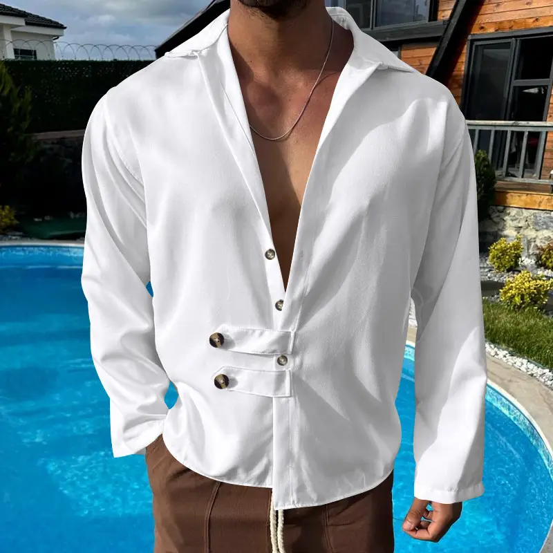 Men's Olive Green Long Sleeve Button Shirt — feature 4