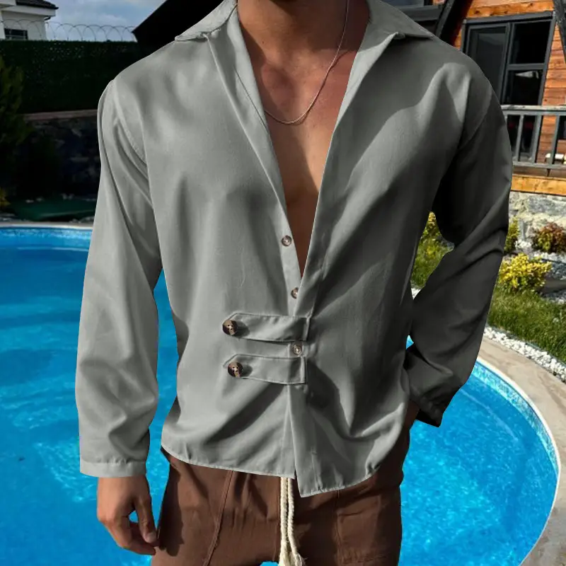 Men's Olive Green Long Sleeve Button Shirt — feature 41